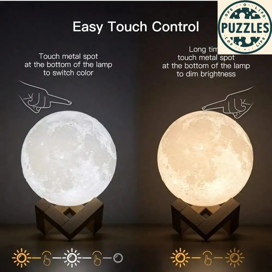 3D Moon Lamp Humidifier With Wooden Base 3 LED Night Lighting - Puzolife - Puzzles of Life
